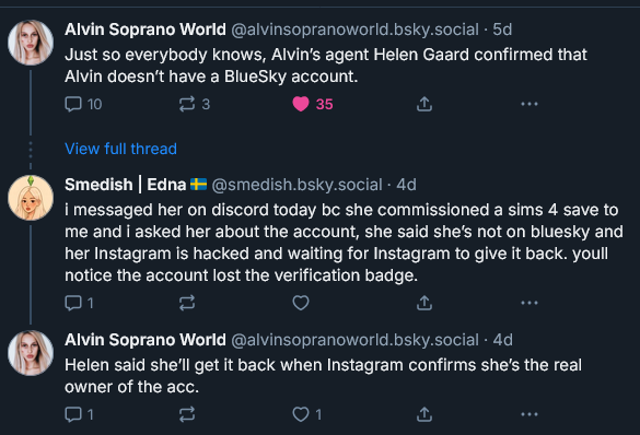 Smedish response regarding Alvin Soprano's Instagram being hacked